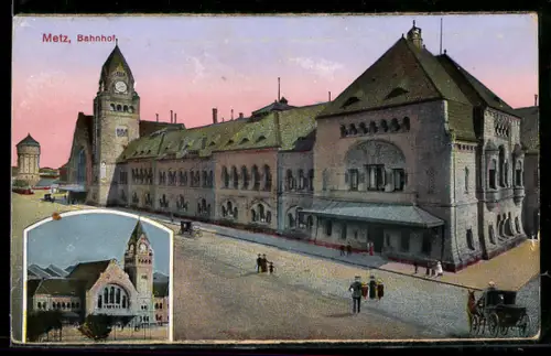 AK Metz, Bahnhof, Seitenansicht, 2 Ansichten