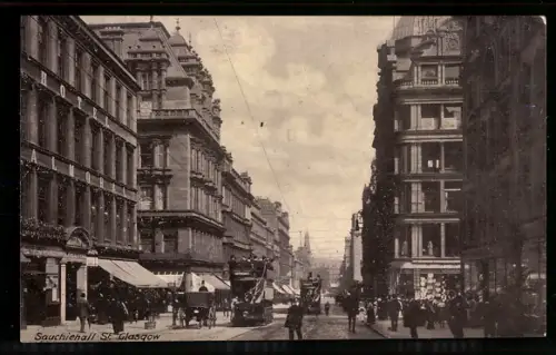 AK Glasgow, Sauchiehall Street, Strassenbahn