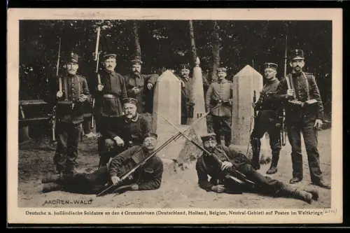 AK Deutsche und Holländische Soldaten an den 4. Grenzsteinen