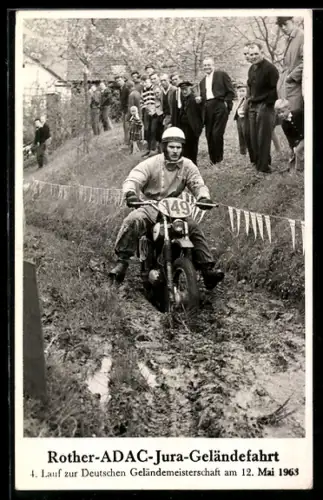 AK Motorrad mit Startnummer 149 bei der Rother-ADAC-Jura-Geländefahrt 1963