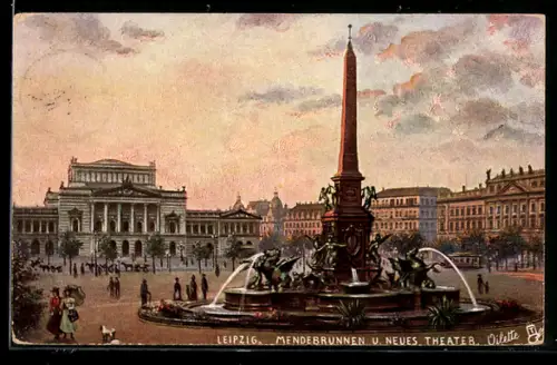 Künstler-AK Raphael Tuck & Sons Nr. 180 B: Leipzig, Partie am Mendebrunnen und Neues Theater