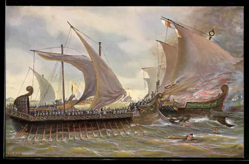 Künstler-AK Christopher Rave: Galeeren-Schlacht, v. Chr.