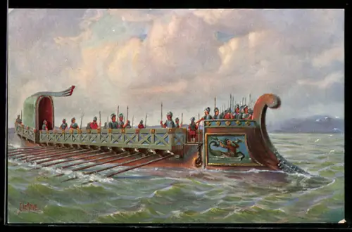 Künstler-AK Christopher Rave: Römische Kriegsgaleere, v. Chr.