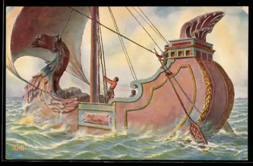 Künstler-AK Christopher Rave: Römisches Handelsschiff v. Chr.