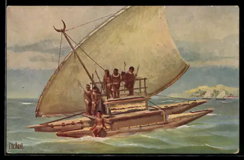 Künstler-AK Chr. Rave: Kriegskanoe von der Insel Viti