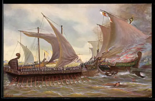 Künstler-AK Christopher Rave: Galeeren-Schlacht, v. Chr.