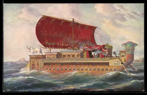 Künstler-AK Christopher Rave: Ägypten, Blick auf das Prachtschiff der Königin Kleopatra, 40 v. Chr.