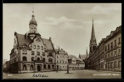 AK Geringswalde, Ansicht vom Markt mit Rathaus
