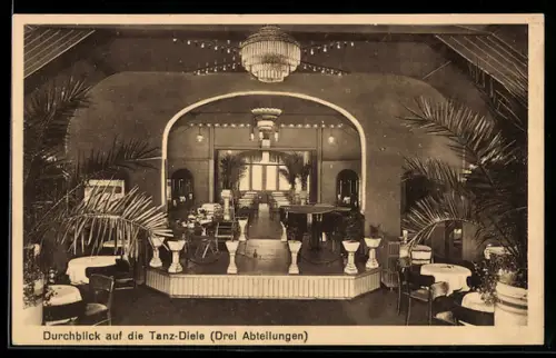 AK Freiberg i.Sa., Gasthaus Schrödermühle, Durchblick auf die Tanzdiele