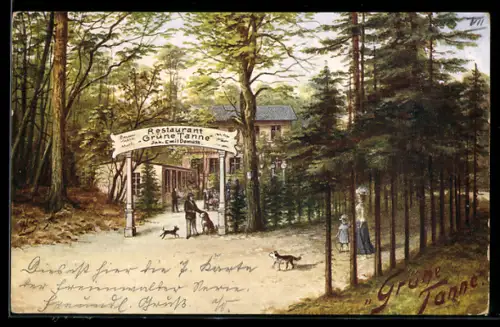AK Bad Freienwalde, Restaurant Grüne Tanne v. E. Demuth, Hund