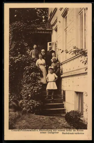 AK Oldenburg /O., Regimentsfest 91er-Denkmalsenthüllung 1921, General-Feldmarschall v. Hindenburg mit Sohn u. Gastgebern