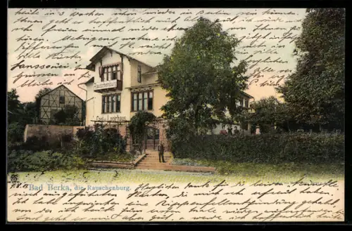 AK Bad Berka, Gasthaus Rauschenburg mit Grünanlage