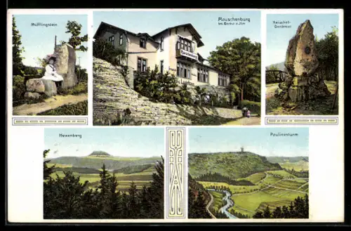 AK Bad Berka, Rauschenburg, Müfflingstein, Reischet-Denkmal, Hexenberg