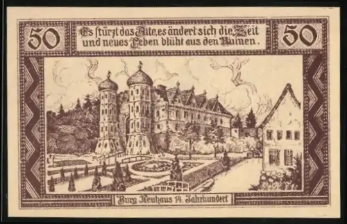 Notgeld Neuhaus a. Elbe 1921, 50 Pfennig, Burg Neuhaus aus dem 14. Jahrhundert
