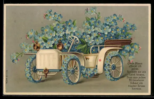 AK Auto mit Blumen, Glückwunsch zum Geburtstag