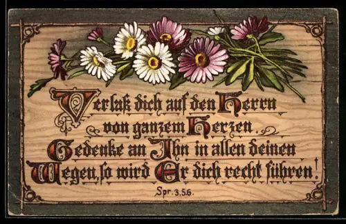 AK Sinnspruch Verlass dich auf den Herrns von ganzem Herzen. Gedenke an Ihn...