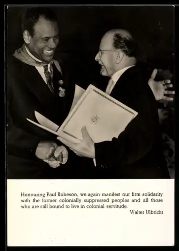 AK Walter Ulbricht mit Paul Robeson, Stern der Völkerfreundschaft