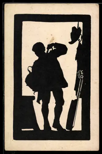 AK Wandervogels Ausfahrt, Wanderer setzt seinen Rucksack auf