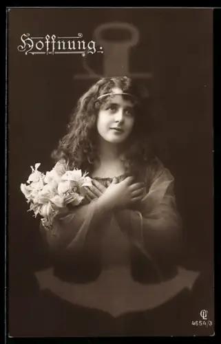 AK Junge Dame mit Lilien und Anker, Hoffnung
