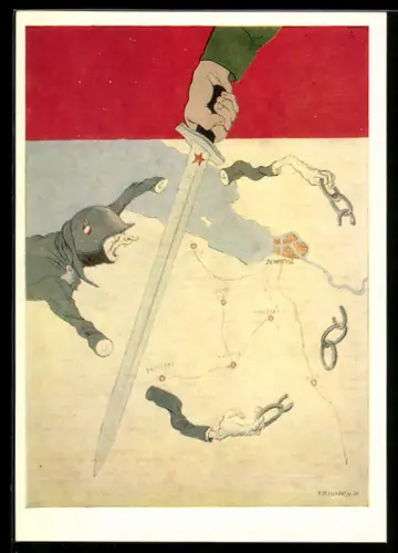 AK Hand mit Bajonett schlägt Soldaten mit Stahlhelm die Hände ab, UDSSR