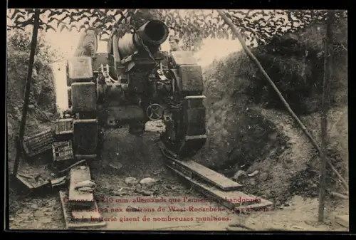 AK West Roosebeke, Canone de 210 mm allemands que l`ennemi a abandonnées aux Belges