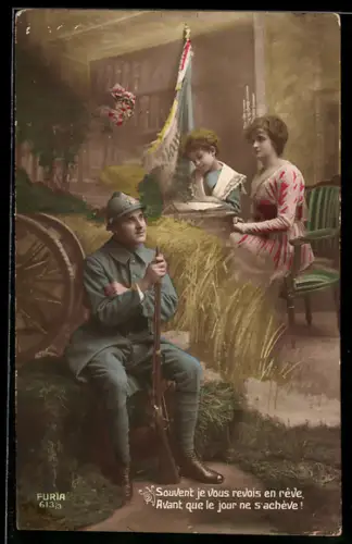 AK Soldat im Felde denkt an Frau und Kind