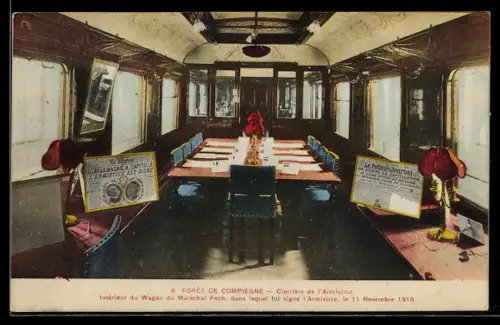AK Foret de Compiègne, Clairière de l`Armistice, Interieur du Wagon du Maréchal Foch