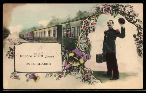 AK Französischer Reservist bei der Rückkehr, Rosenrahmen, Eisenbahn