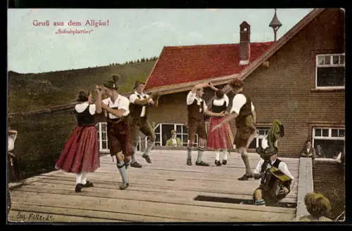 AK Paare in Tracht beim Schuhplattler Volkstanz