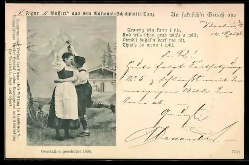 AK Paar in Tracht beim Schuhplattler-Volkstanz