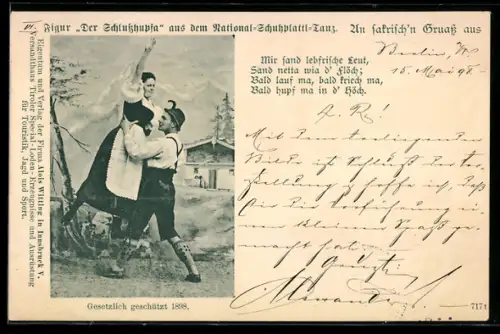 AK Paar beim Schuhplattler-Volkstanz in Tracht