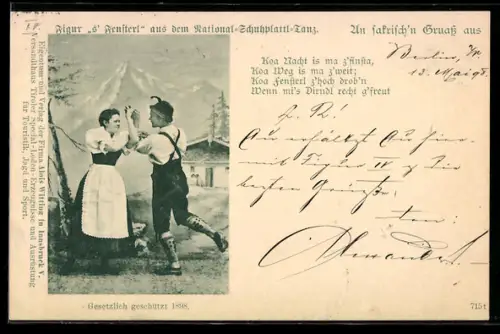 AK Paar in Tracht beim Schuhplattler-Volkstanz