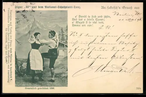 AK Paar in Tracht beim Schuhplattler-Volkstanz