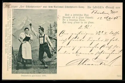 AK Paar in Tracht beim Schuhplattler-Volkstanz