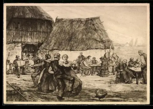 Künstler-AK Norddeutsche Bauern bei Erntetanz, Eduscho Kaffee aus Bremen