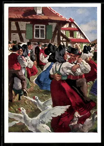 AK Gesellschaft auf einem Volksfest beim Volkstanz, Elsässischer Bauernmessli