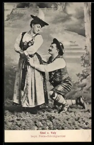 AK Bayr. Preis-Schuhplattler Sissi und Valy, Volkstanz