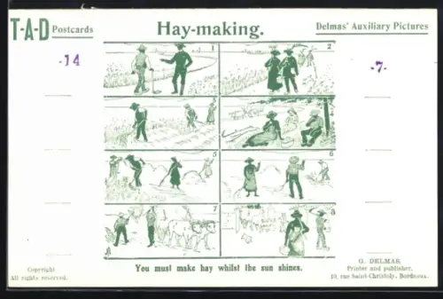AK T-A-D Delmas Auxiliary Pictures, Hay-making, Sprachunterricht