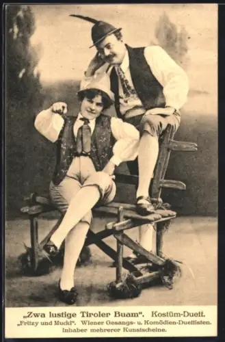 AK Duettisten Fritzy und Mucki, Portrait als Zwa lustige Tiroler Buam