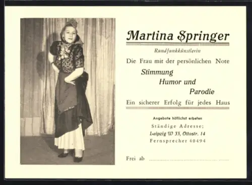 AK Leipzig, Rundfunkkünstlerin Martina Springer in Tracht