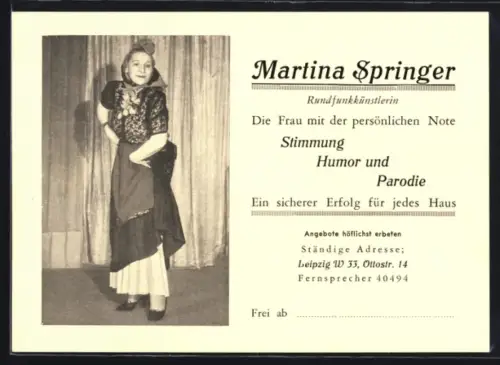AK Leipzig, Rundfunkkünstlerin Martina Springer in Tracht
