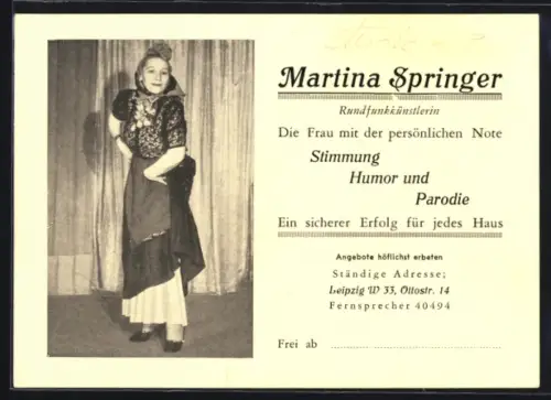 AK Leipzig, Rundfunkkünstlerin Martina Springer in Tracht