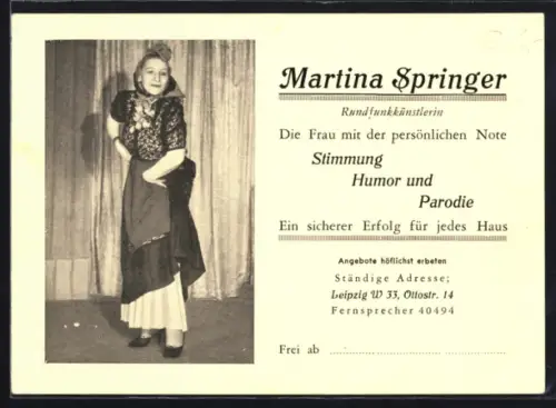 AK Leipzig, Rundfunkkünstlerin Martina Springer in Tracht