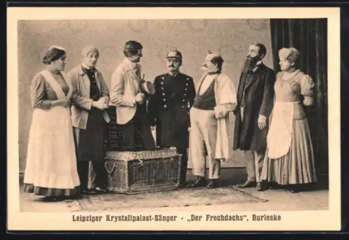 AK Leipziger Krystallpalast-Sänger, Szene aus Burleske Der Frechdachs