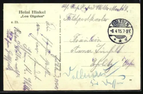 AK Humorist Moritz, Portrait mit Musikinstrumenten