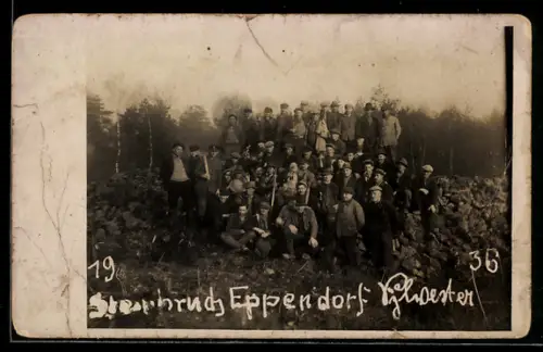 Foto-AK Eppendorf /Sachsen, Steinbruch, Gruppenbild an Sylvester