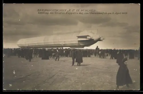 AK München, Das Reichsluftschiff Z.I auf dem Oberwiesenfeld 1909