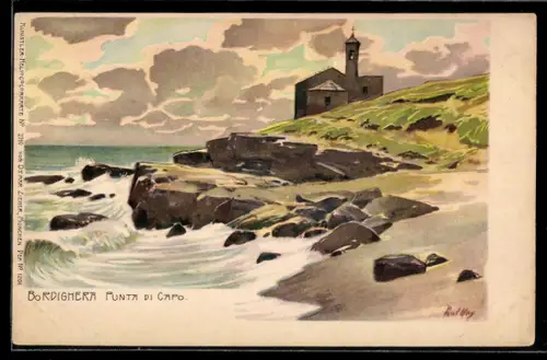 Künstler-Lithographie Paul Hey: Bordighera, Punta di Capo