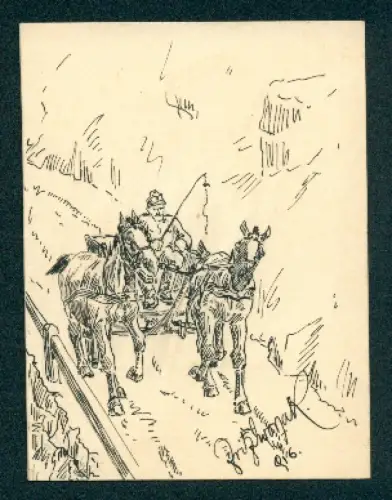 Handzeichnung Soldat auf einer Kutsche
