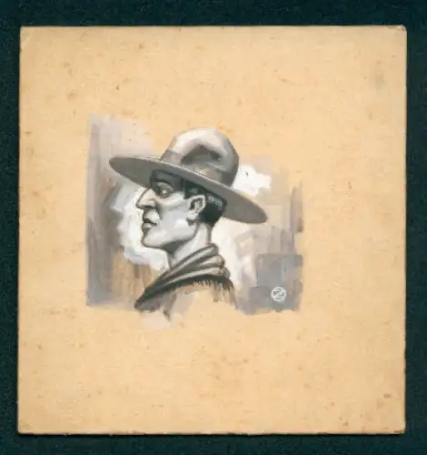 Handzeichnung Mann mit Hut im Profil